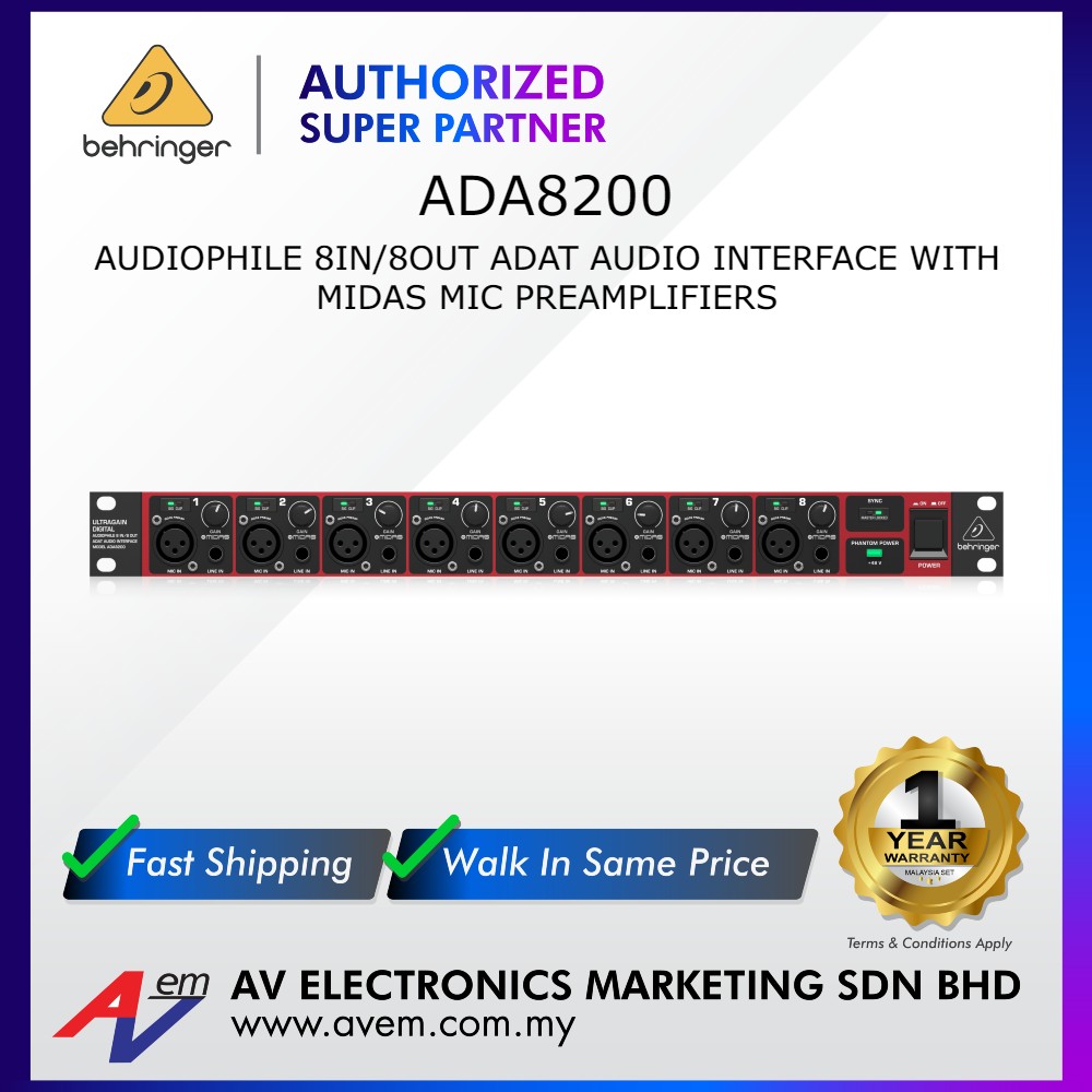 BEHRINGER ULTRAGAIN DIGITAL ADA8200 Audiophile 8 In/8 Out ADAT